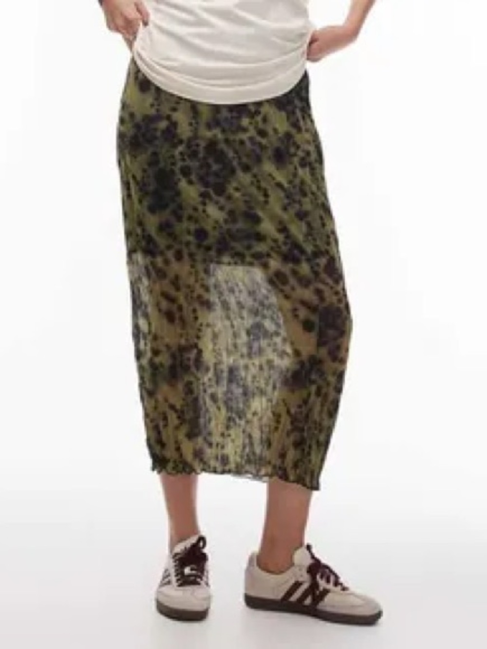 Topshop Olive Green Floral Print Midi Skirt